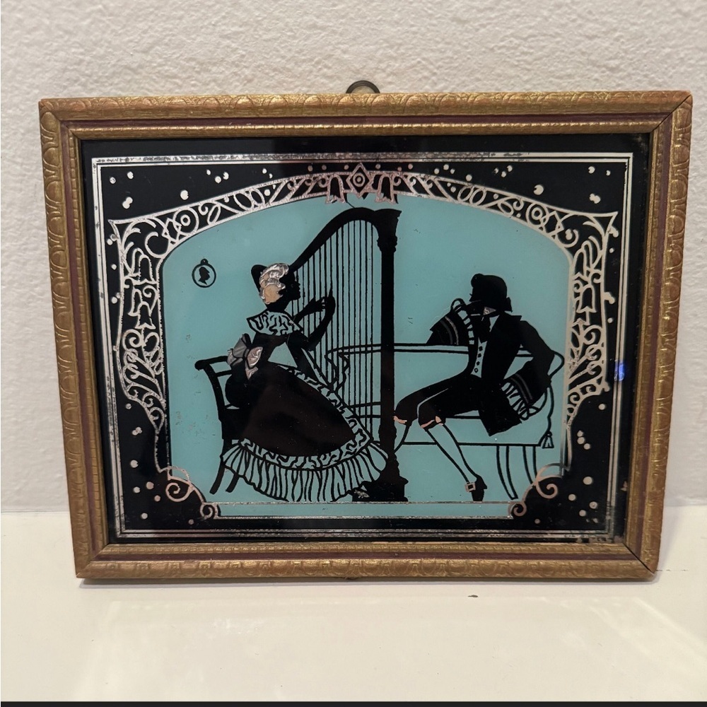 Antique 1920s-1930s Reverse Mirror Victorian Silhouette Framed Art